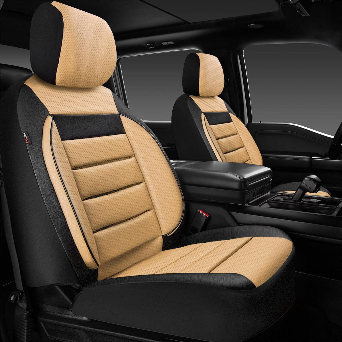 CAR PASS front seat covers front view showing clean fit and stylish look
