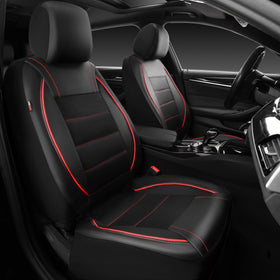 CAR PASS full set of front seat covers showing black red piping and coverage benefit