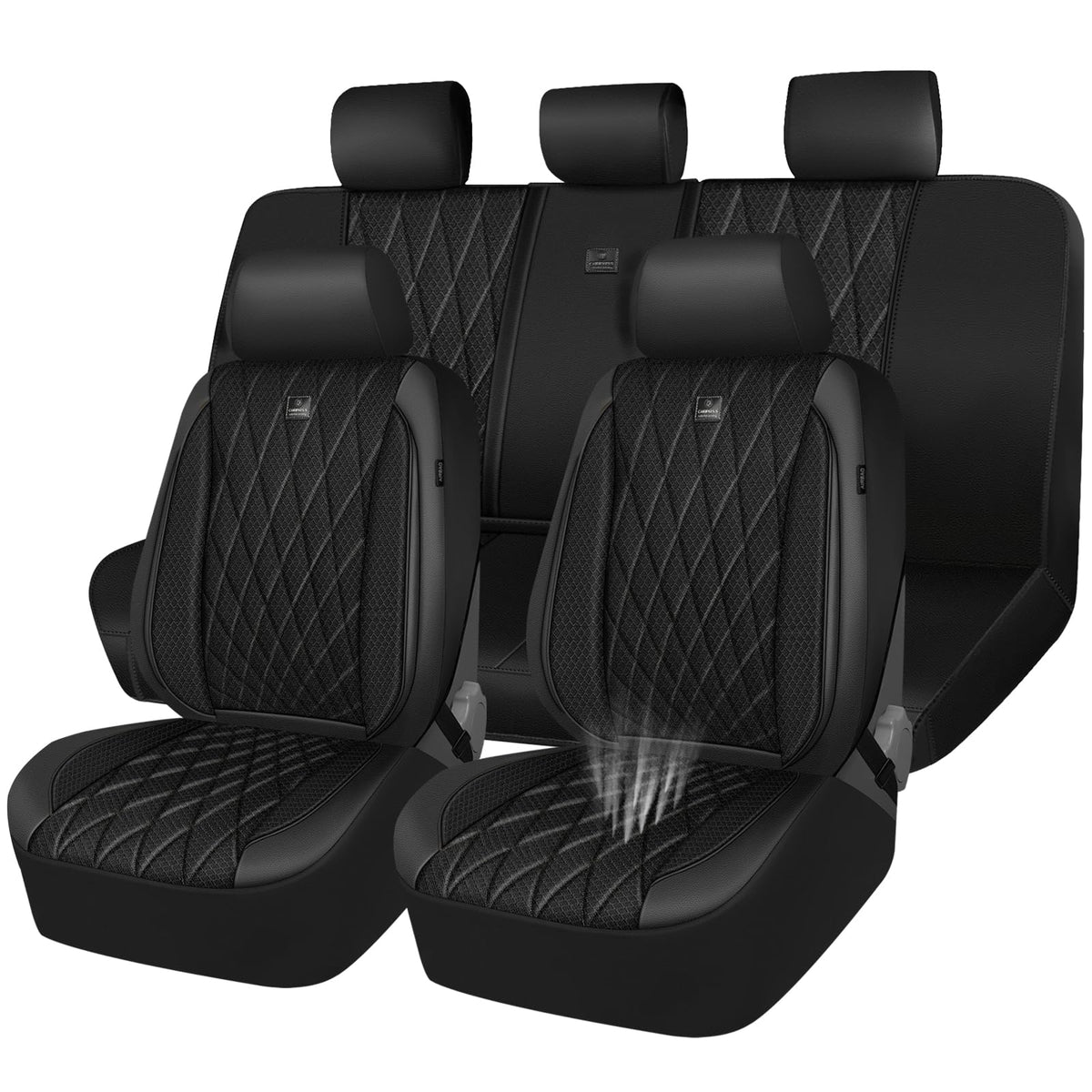 CAR PASS front seat full set in pure black showing sleek protection and style