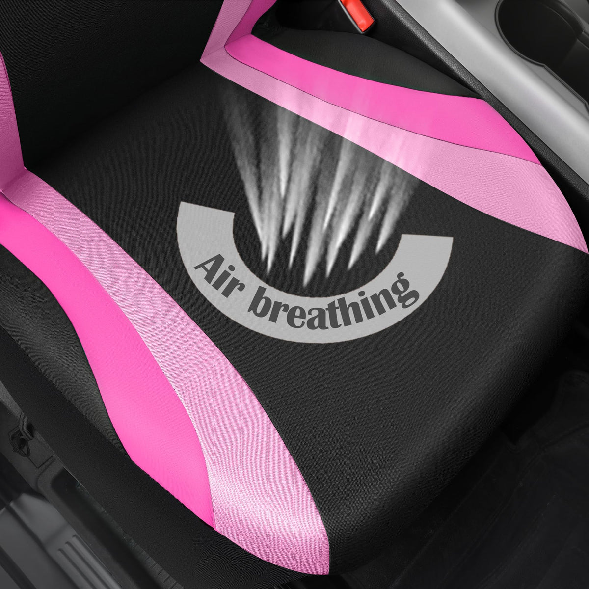 CAR PASS seat cover showing seatbelt opening for safe buckle access