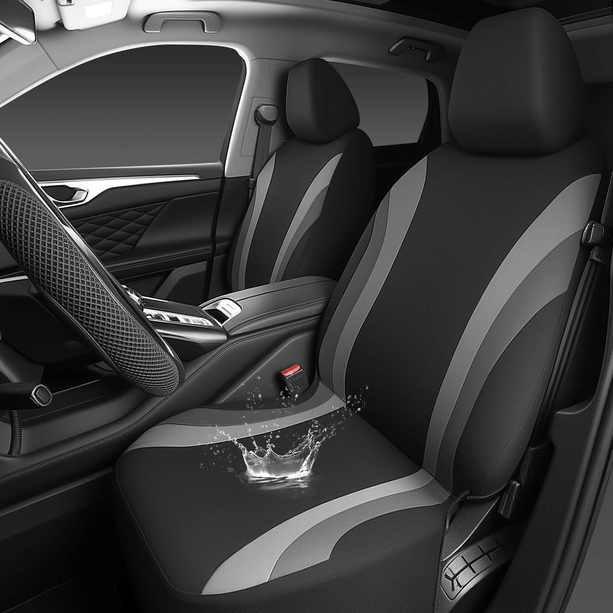 CAR PASS front seats full view showing clean waterproof protection and stylish look