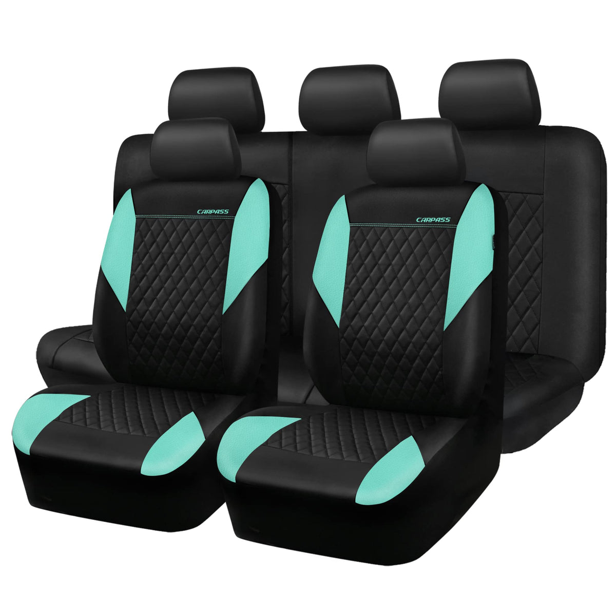 CAR PASS front view showing full mint seat cover protecting seats