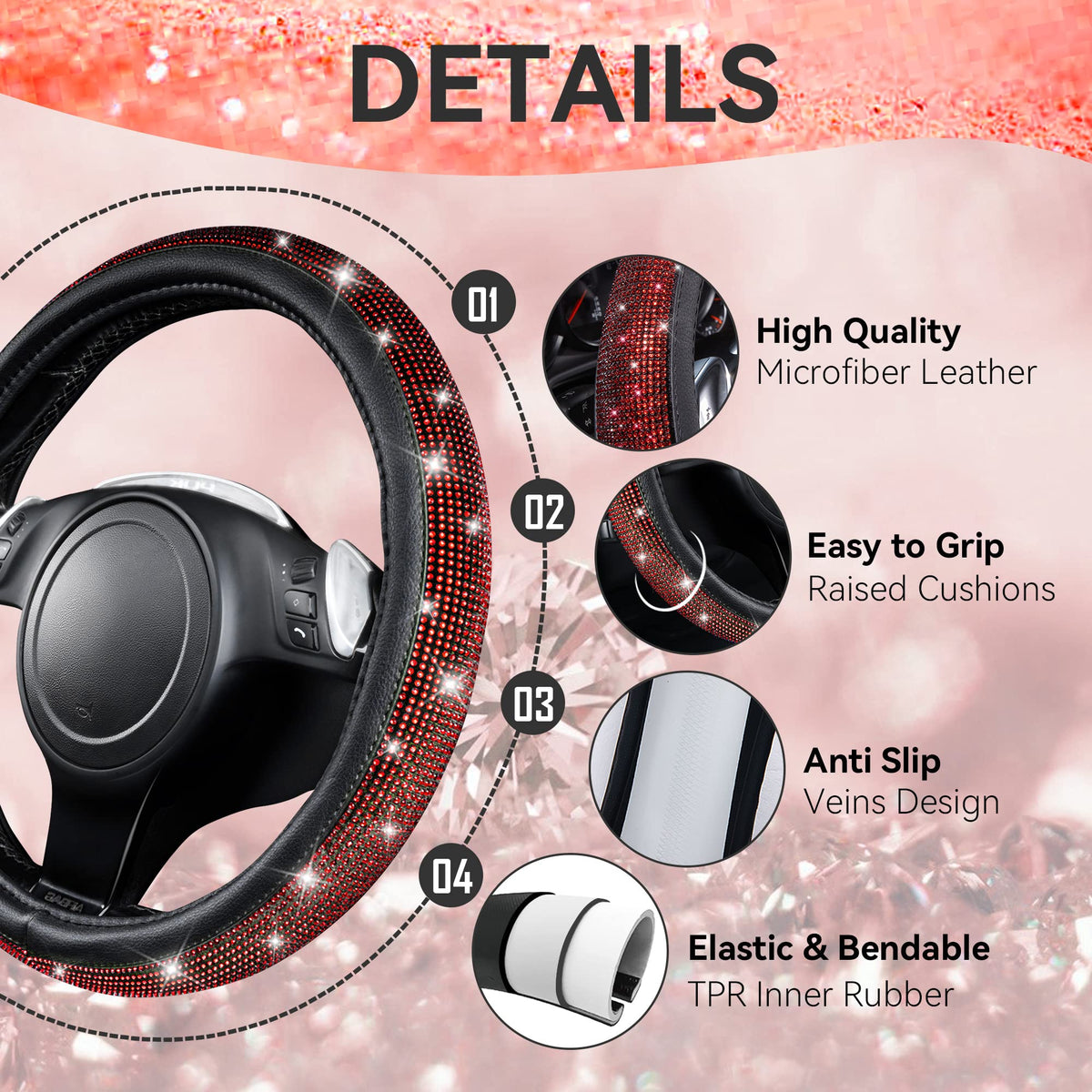 CAR PASS gear shift cover detail highlighting rhinestone texture and comfortable grip