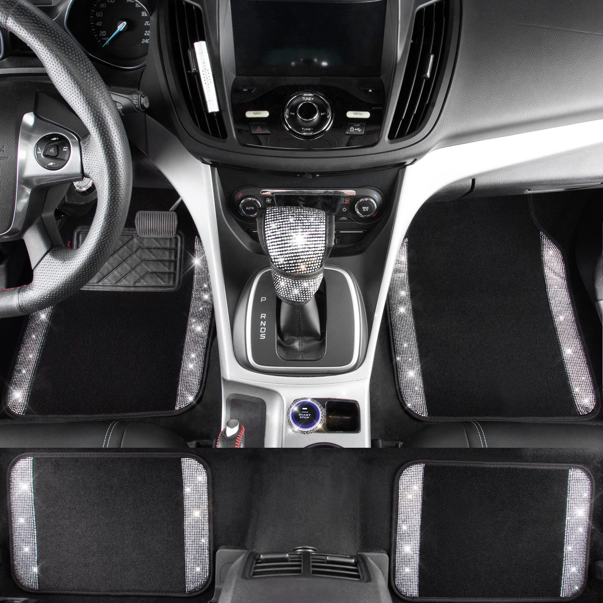 CAR PASS rhinestone gear shift cover in place adding glam and tactile grip