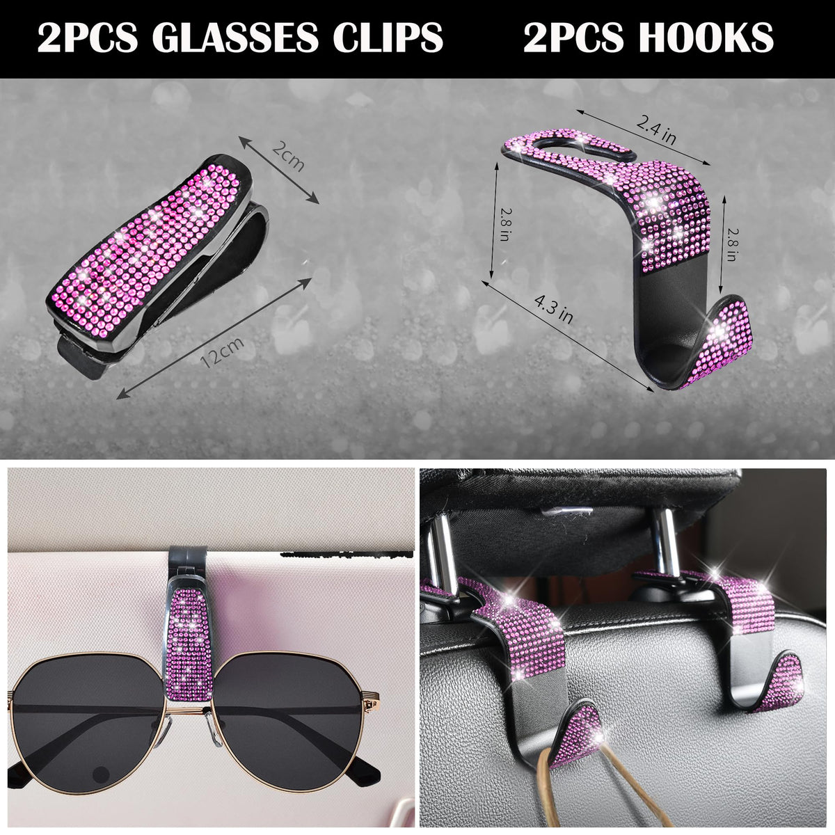 CAR PASS glasses clip and hooks on sunvisor organize accessories neatly