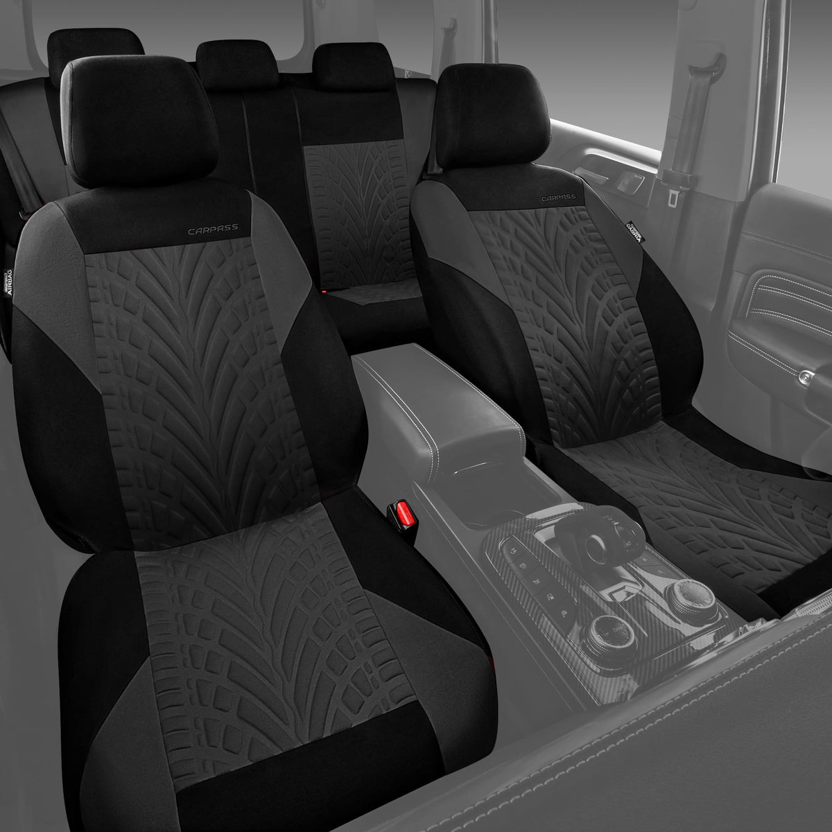 CAR PASS headrest and airbag cutout detail ensuring safety compatibility