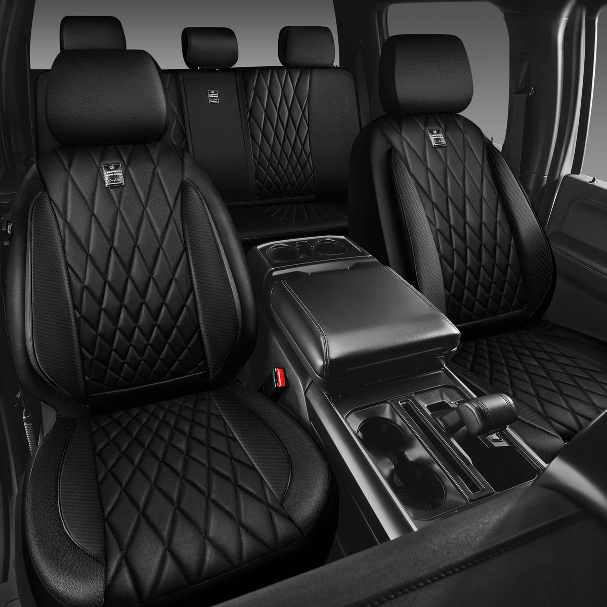 CAR PASS headrest and armrest compatibility photo showing airbag-safe design