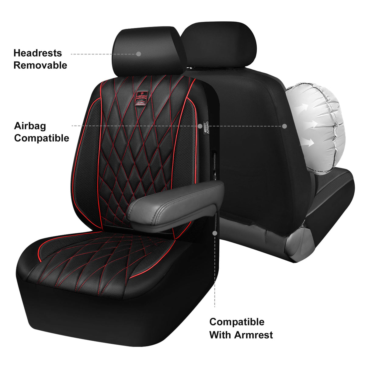 CAR PASS headrest and armrest openings showing airbag compatibility and fit