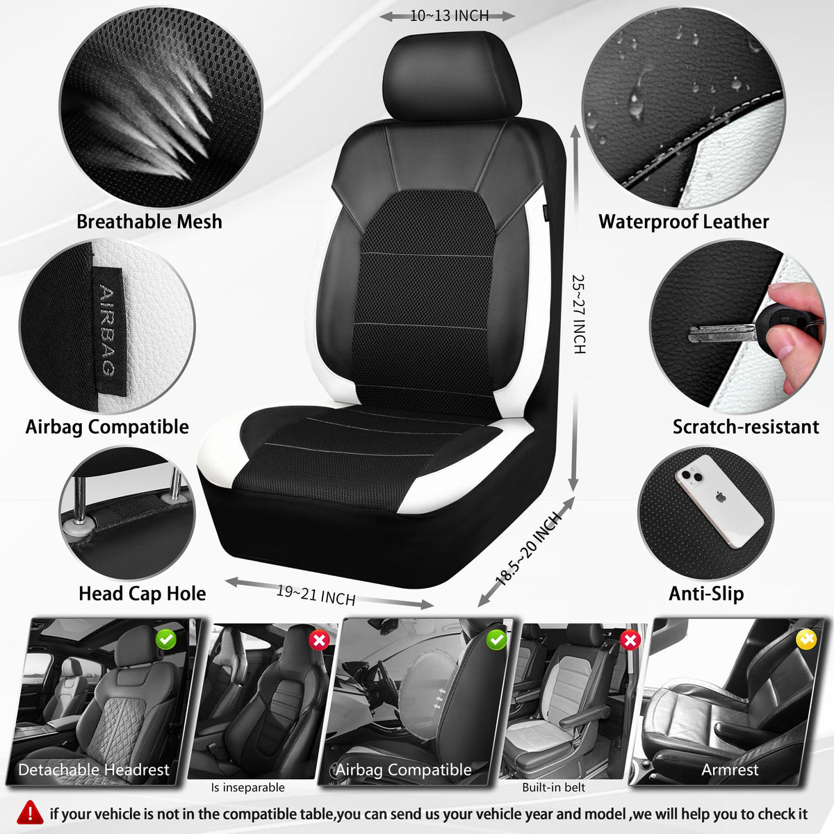 CAR PASS headrest and backrest detail showing airbag openings and secure fit