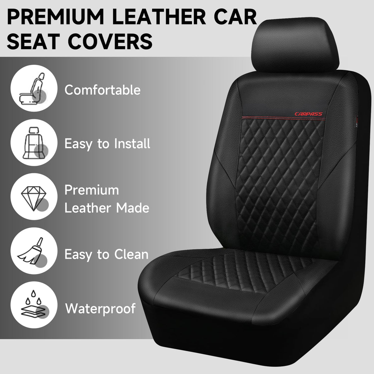 CAR PASS headrest and seatbelt cutouts show maintained safety access
