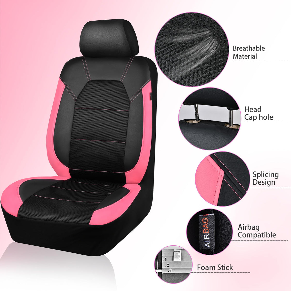 CAR PASS headrest and seatbelt openings illustrating easy access and safety fit