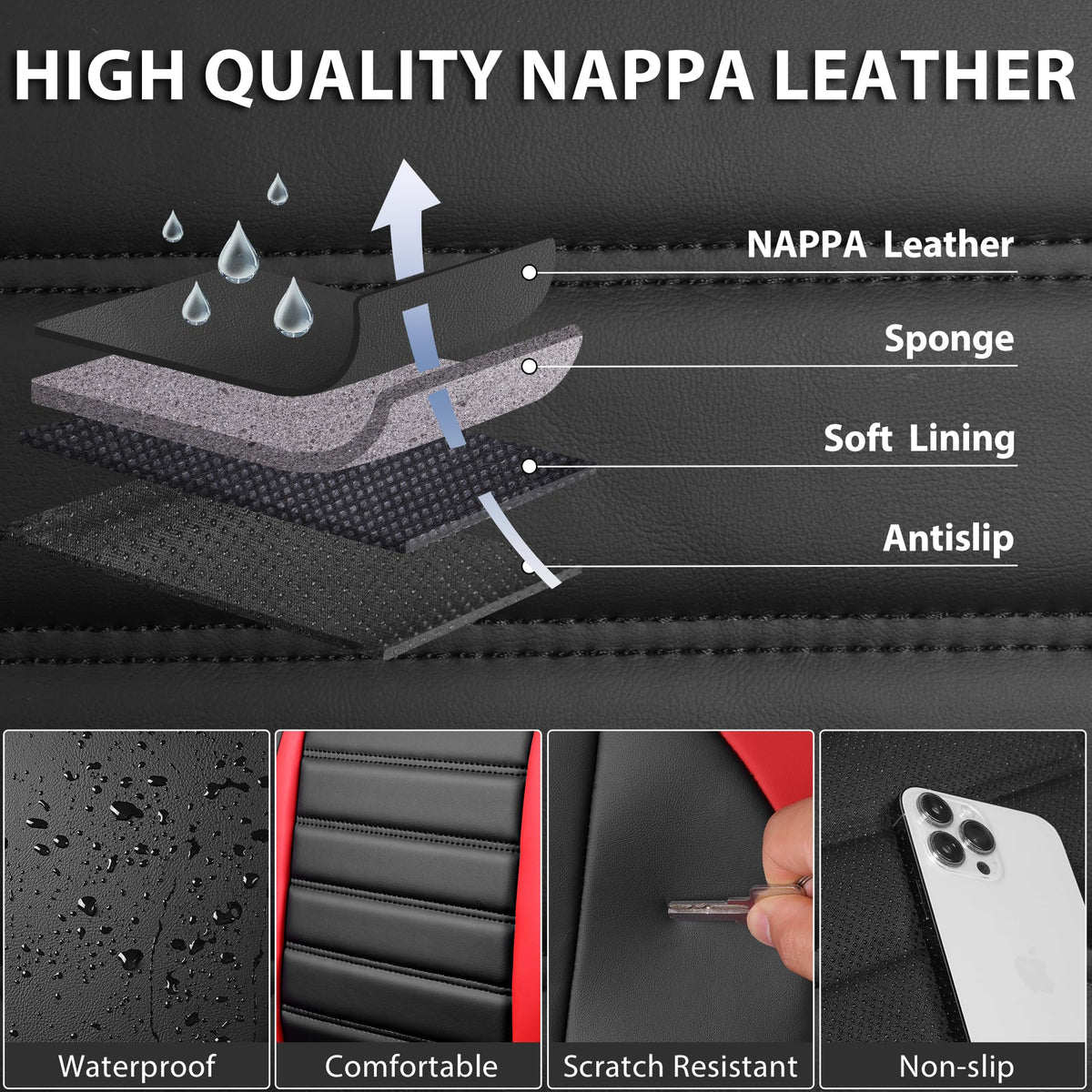 CAR PASS headrest stitching detail showing quality craftsmanship