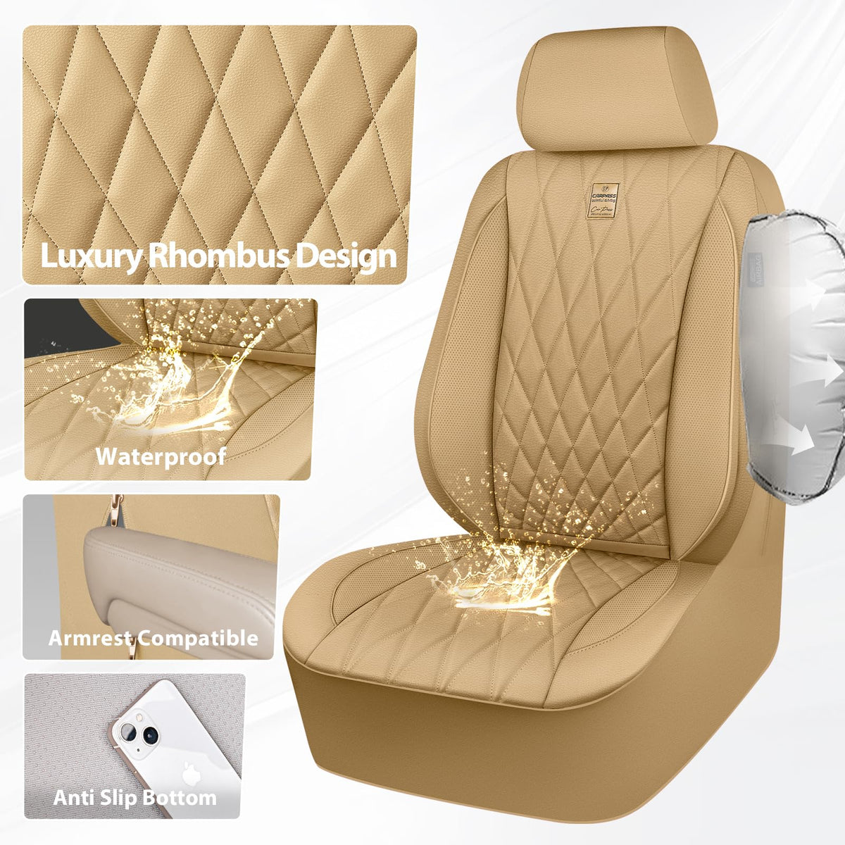 CAR PASS headrest close-up highlighting piping and comfortable support