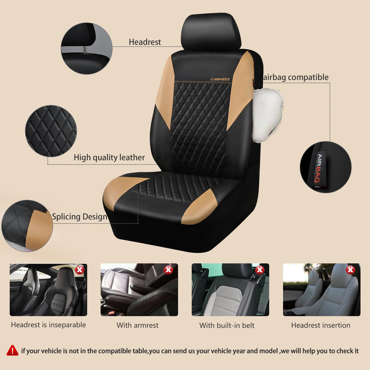 CAR PASS headrest and seam showing airbag-compatible design safety