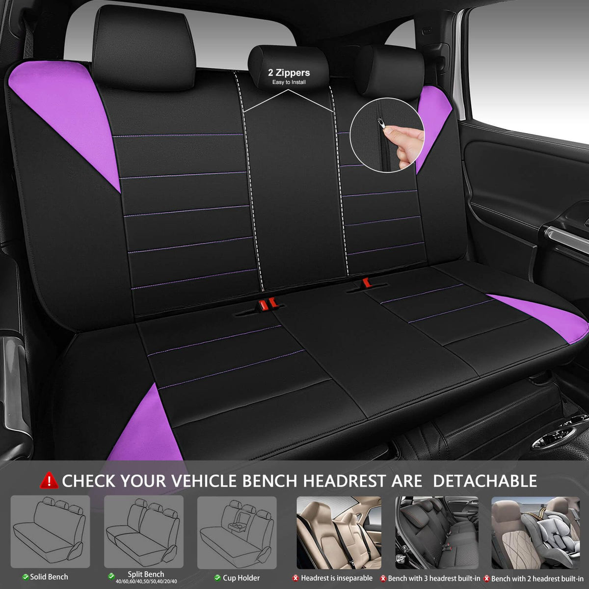 CAR PASS headrest and zipper detail showing accessible cup holders and fit