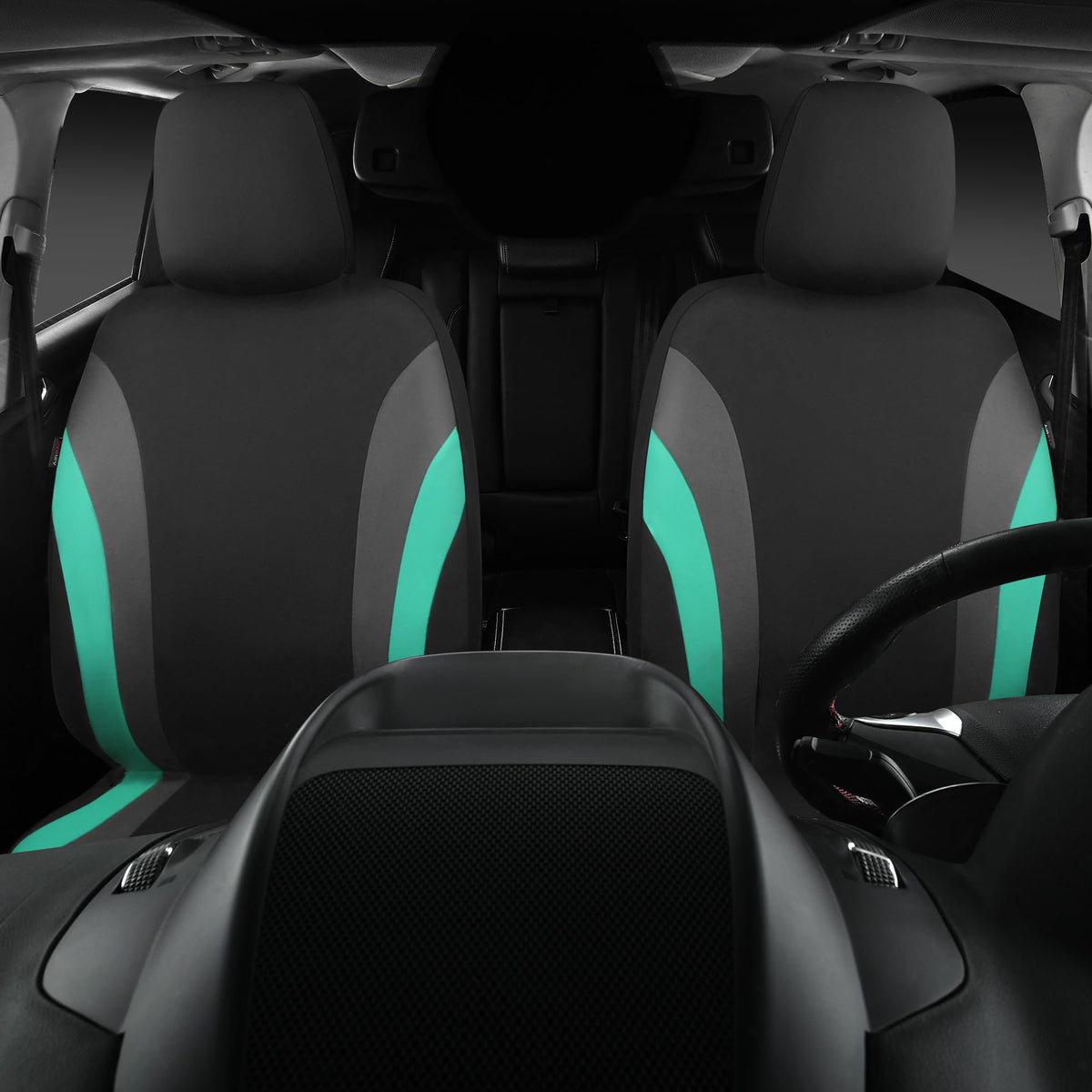 CAR PASS headrest cover detail showing reserved cutout and easy fit preserving headrest use