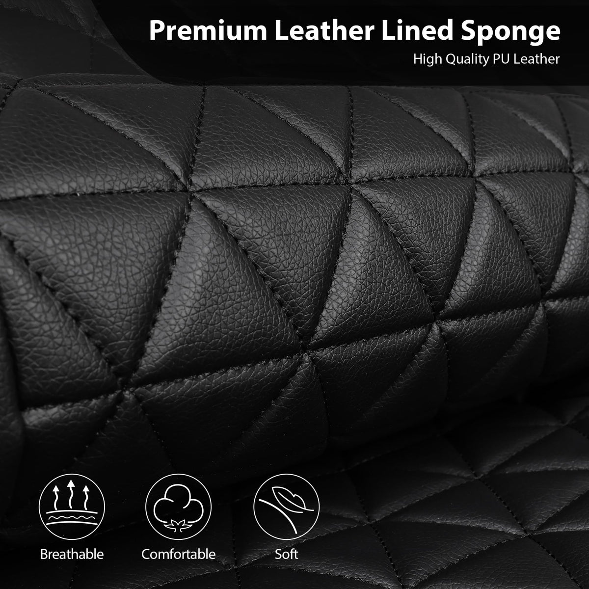 CAR PASS removable headrest covers shown with easy-clean benefit