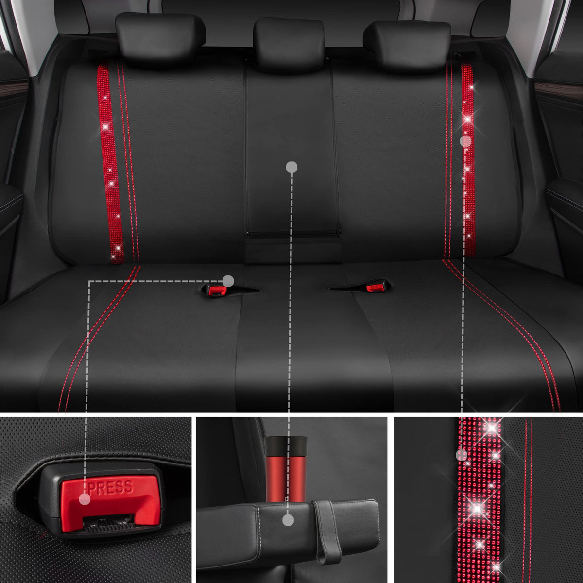 CAR PASS removable headrest covers close-up showing clean fit and style