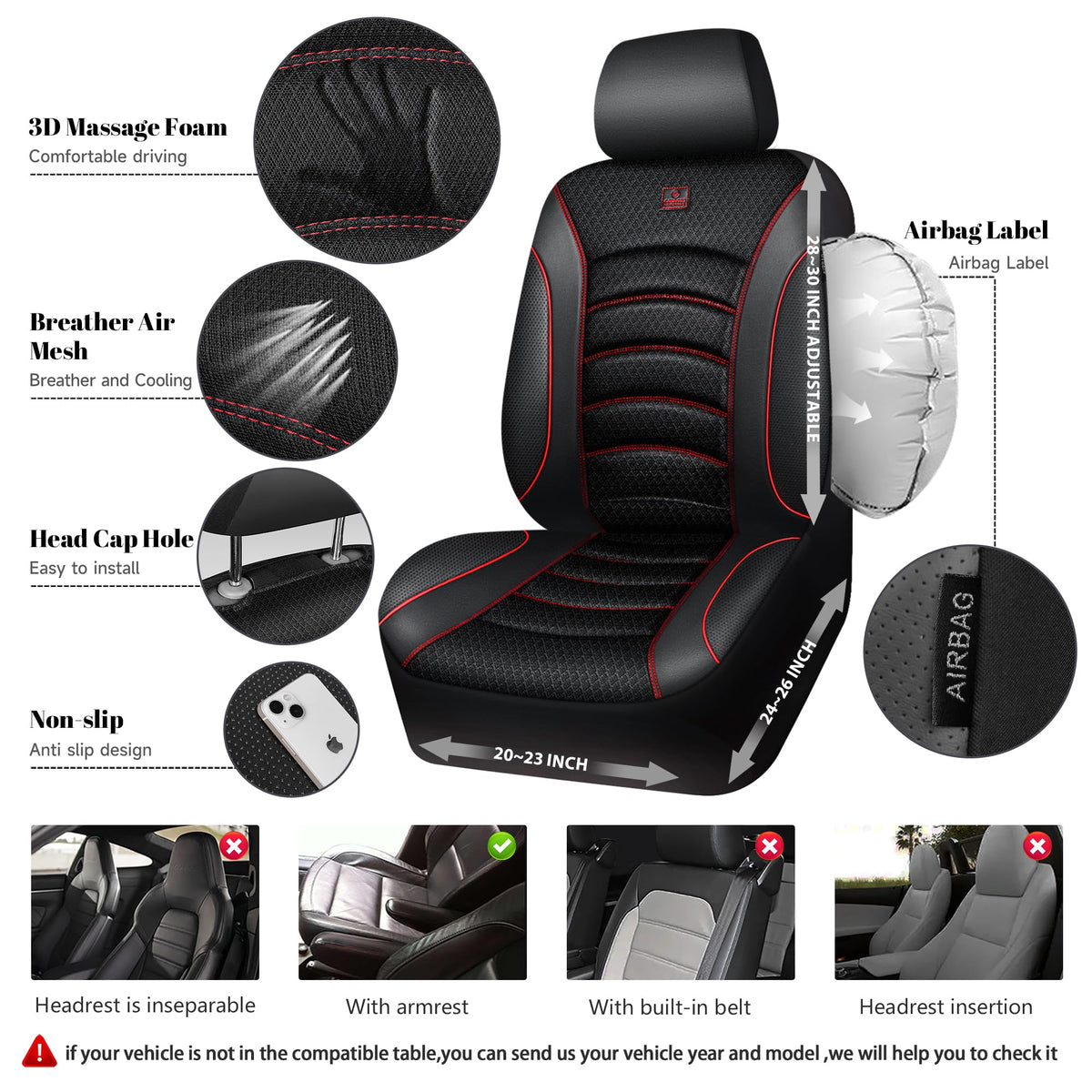 CAR PASS separate headrest cover detail for easy adjustment and fit