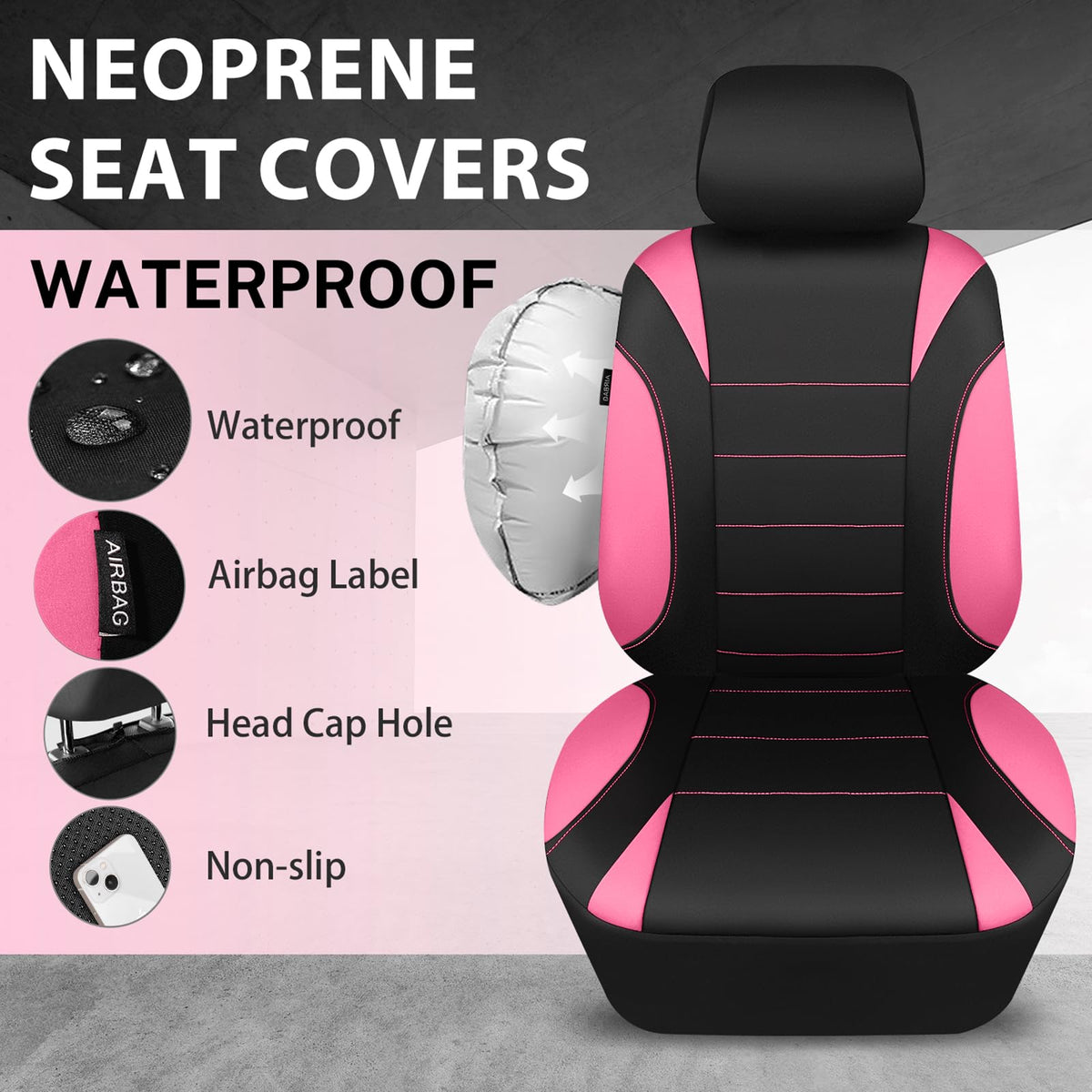 CAR PASS headrest cover detail with reserved opening for easy setup