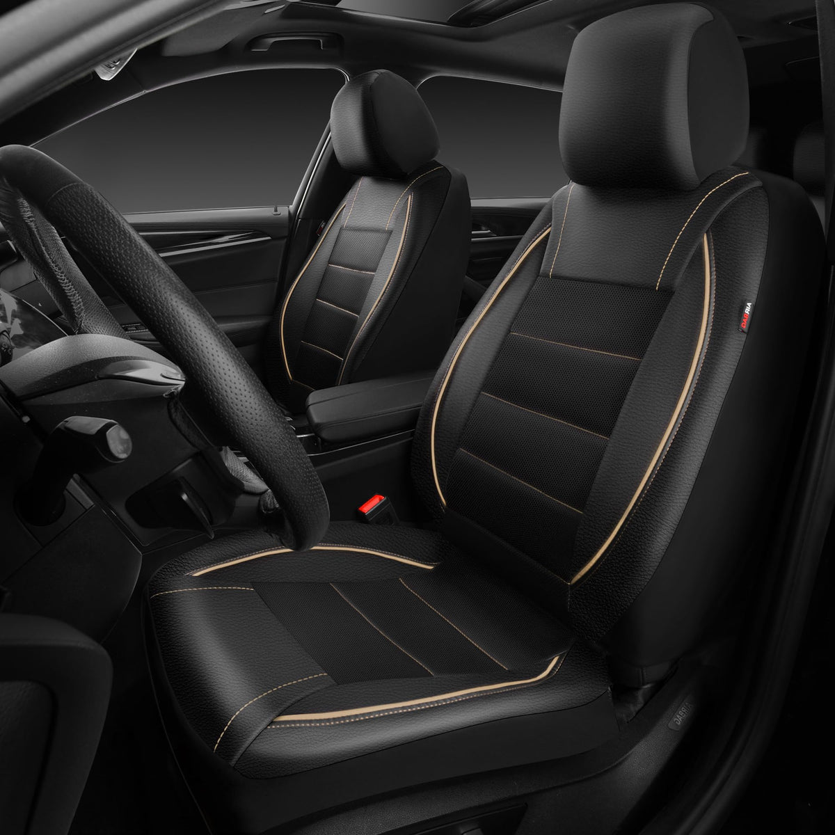 CAR PASS headrest opening closeup shows airbag and headrest access