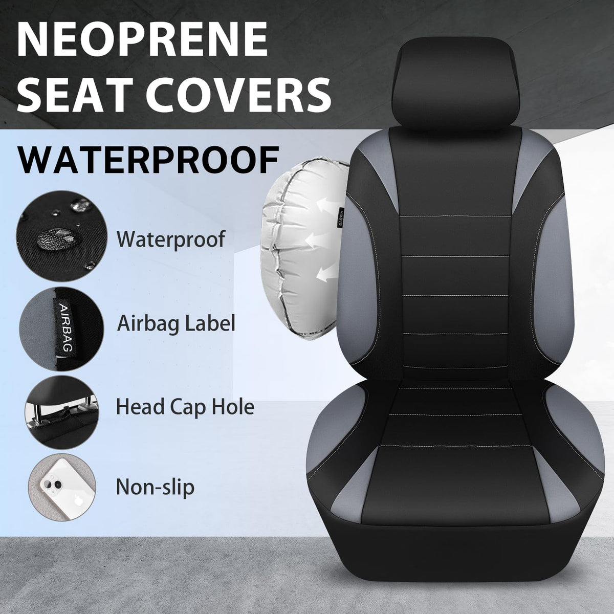 CAR PASS headrest openings detail illustrating easy alignment and modular fit