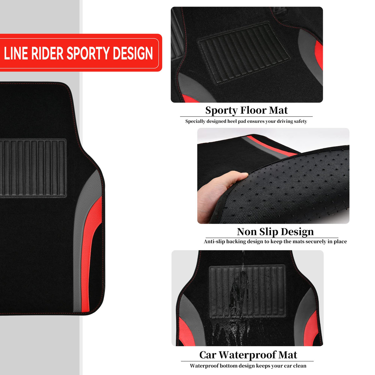 CAR PASS close-up of heat-bonded heel pad highlighting durable wear protection