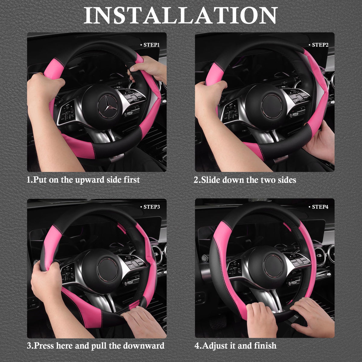 CAR PASS installed in-car showing steering cover and mats protecting interior surfaces