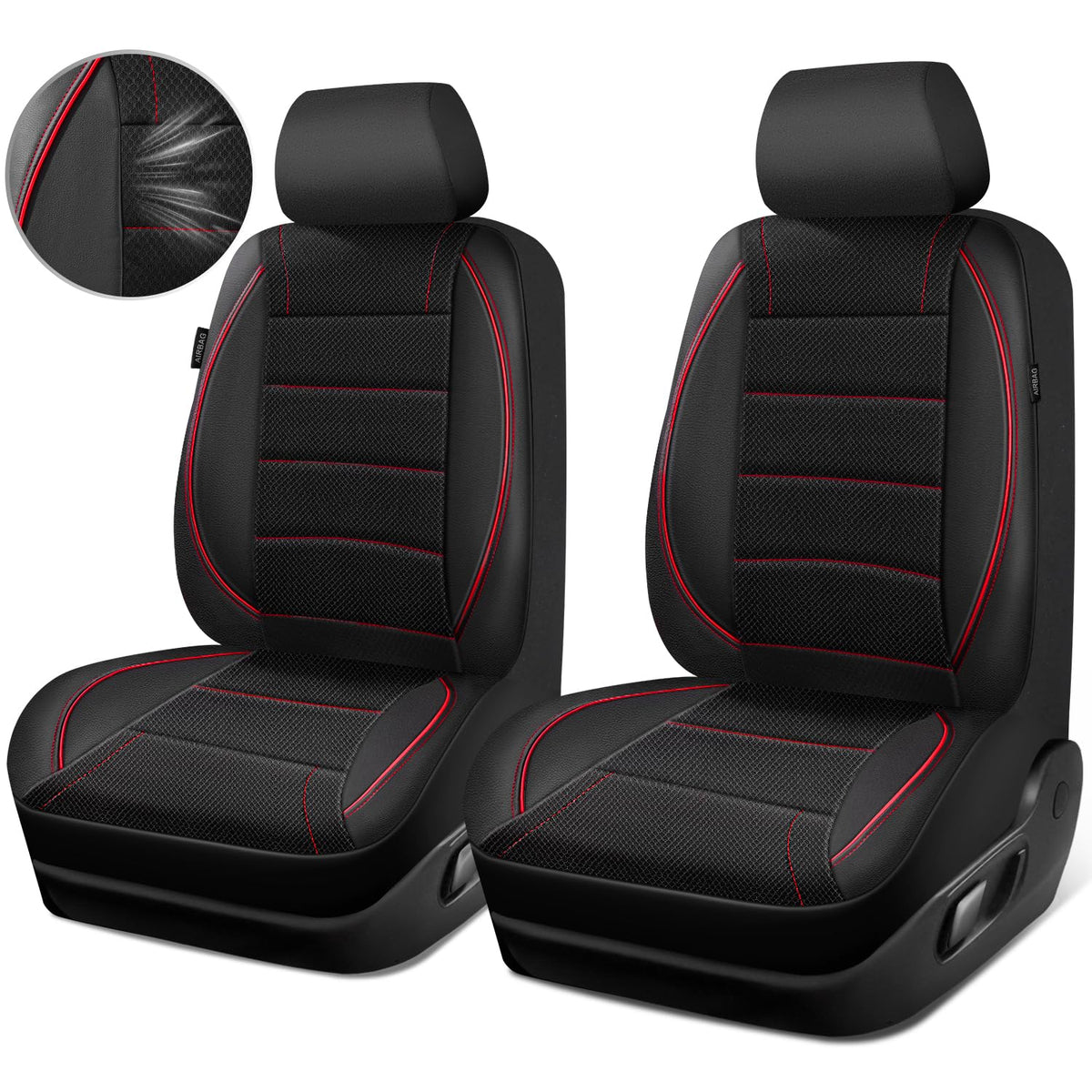 CAR PASS installed driver seat front view demonstrating universal fit and stylish black red finish