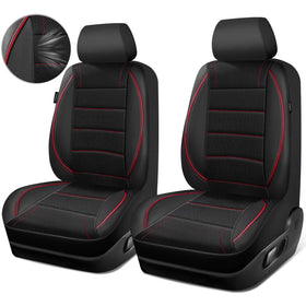 CAR PASS installed driver seat front view demonstrating universal fit and stylish black red finish