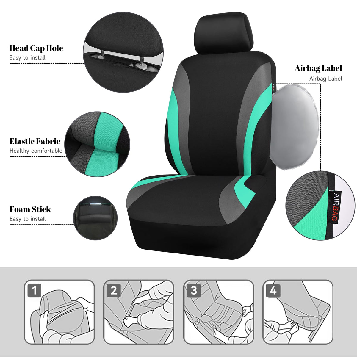 CAR PASS installed on driver seat showing full mint-and-black look improving interior style