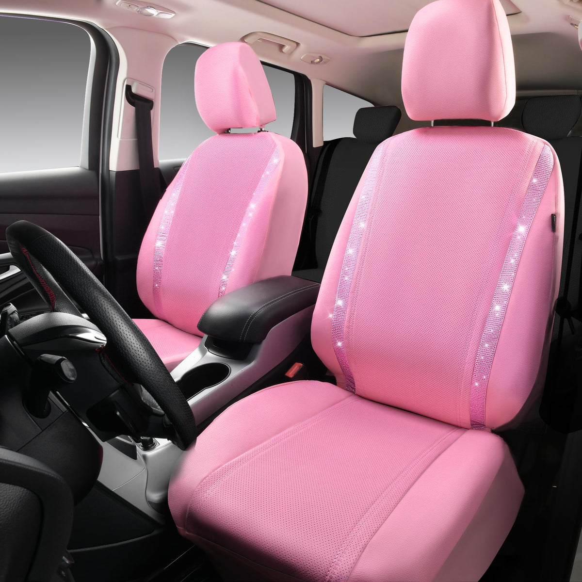 CAR PASS installed front seats in car showing glittery interior upgrade
