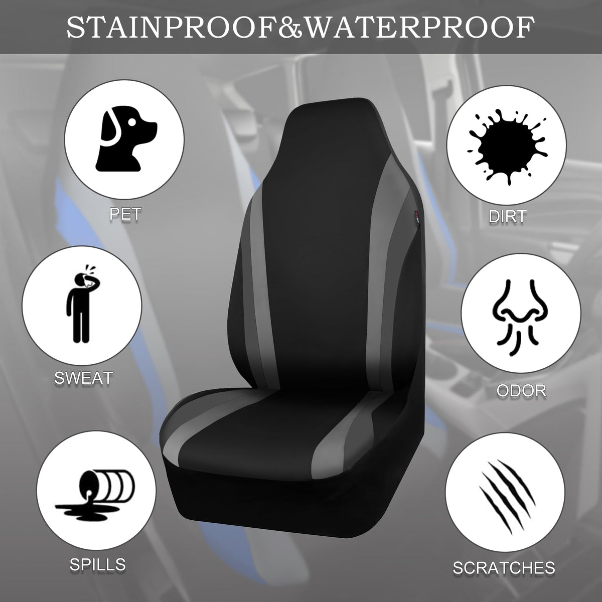 CAR PASS installed in truck front seats showing universal fit and durable protection