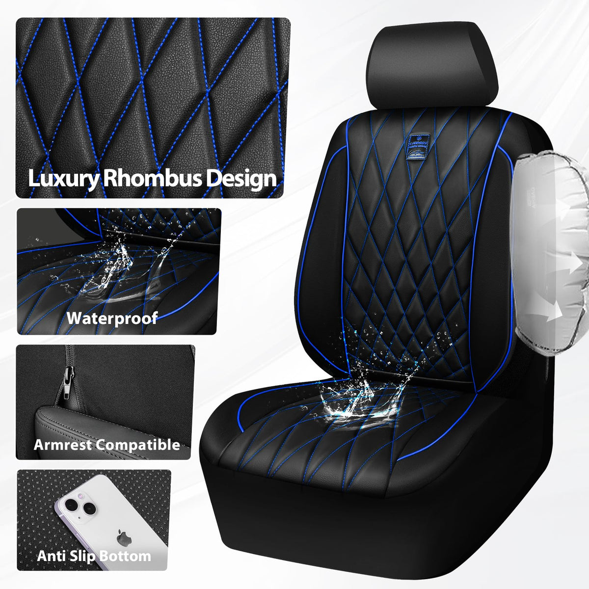 CAR PASS installed on seat with ruler scale showing true fit and coverage benefit