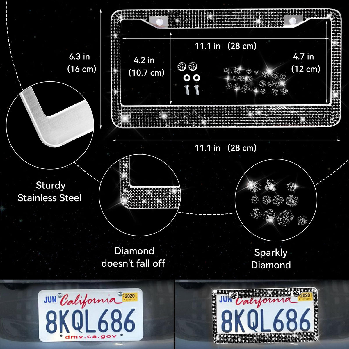 CAR PASS license plate frame installed showcasing exterior sparkle and curb appeal