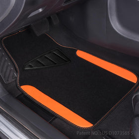 CAR PASS mats in car interior lifestyle shot showing stylish orange accent