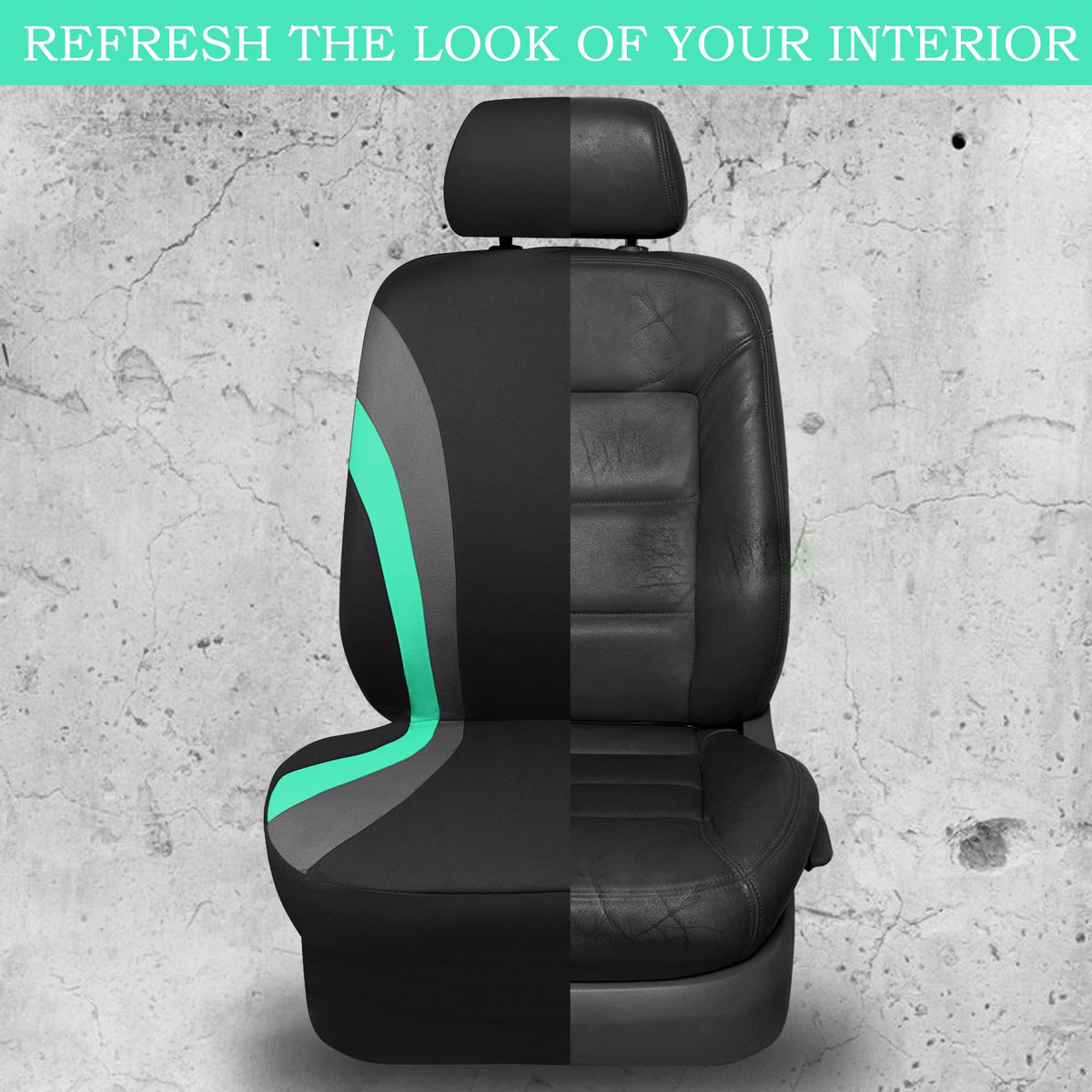 CAR PASS interior lifestyle shot with mint covers in urban car, adds personality and protection