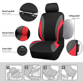 CAR PASS covers installed on front seats showing sporty black and red look and neat fit