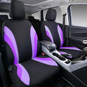 CAR PASS front seat covers installed, purple accent adds sporty visual appeal