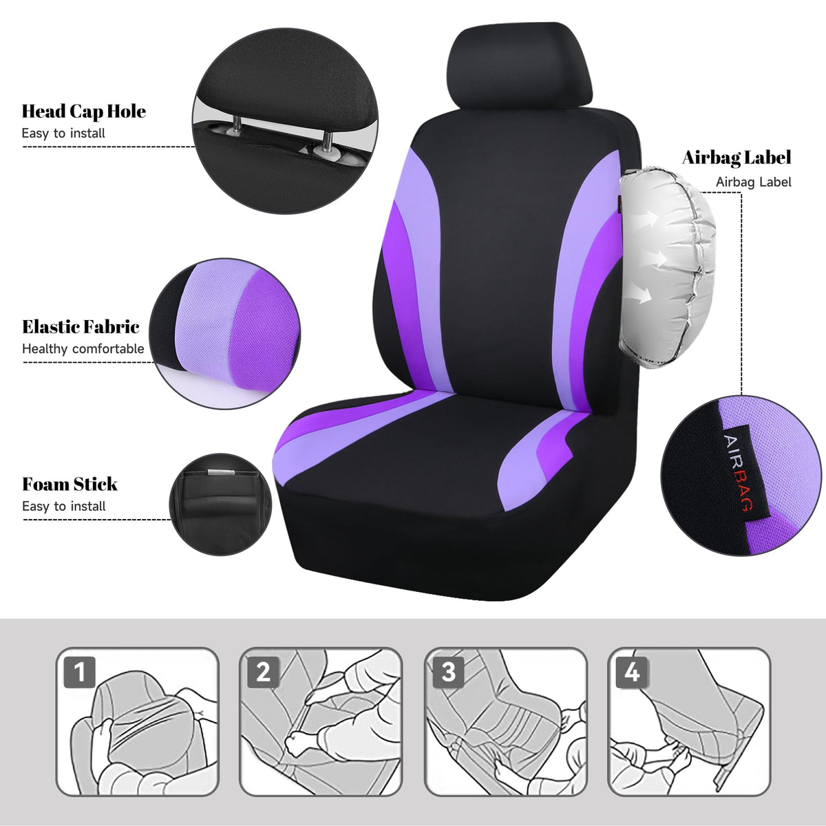 CAR PASS headrest cover close-up showing stitching and easy slip-on design