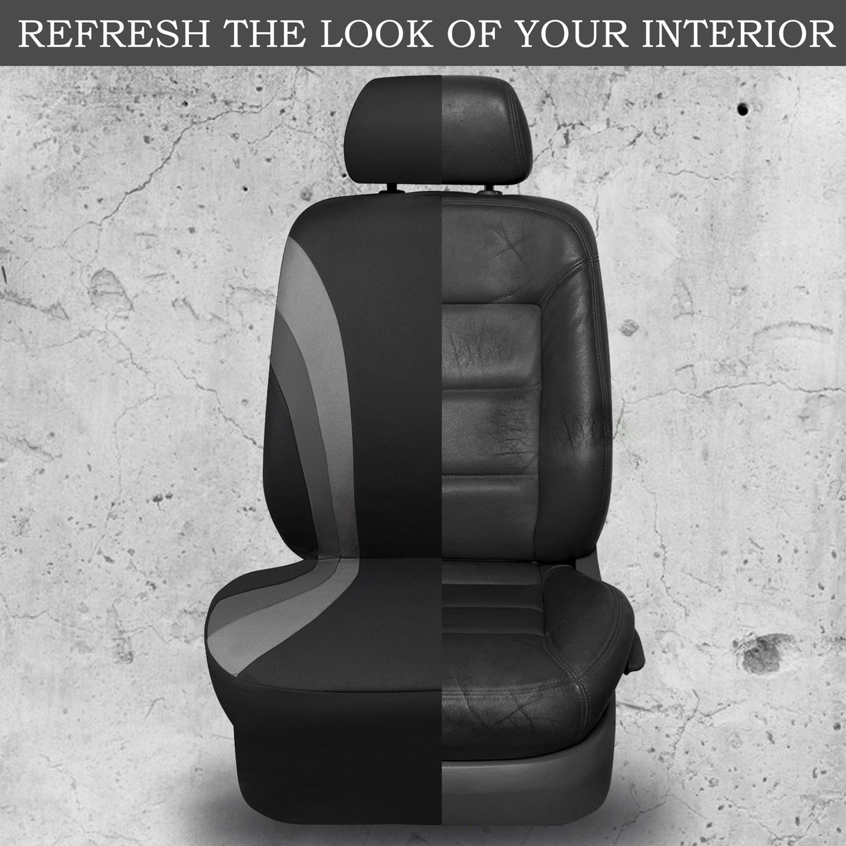 CAR PASS seats in driving setting, sporty grey design enhances cabin style