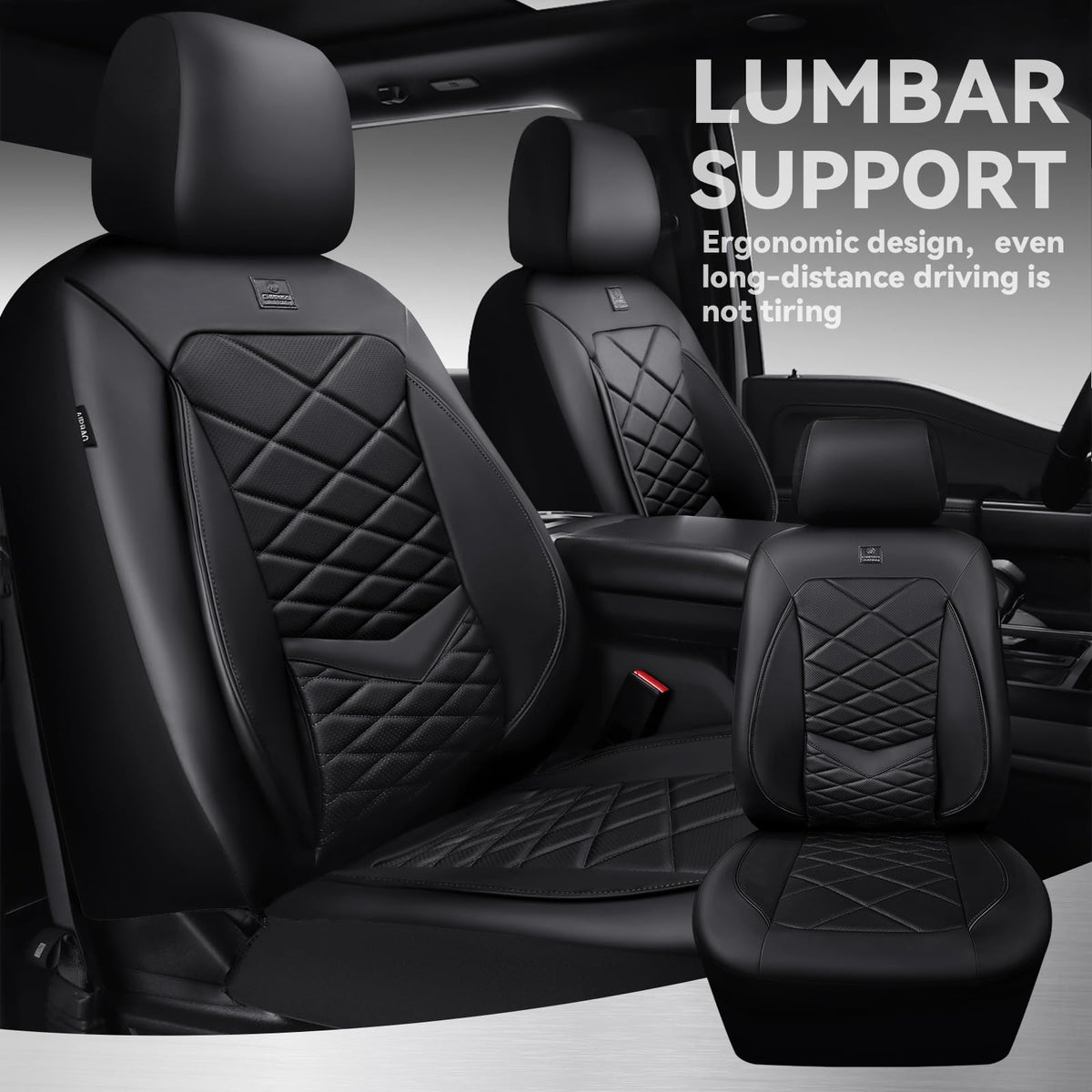 CAR PASS detail of 3D memory foam lumbar support showing contoured comfort benefit