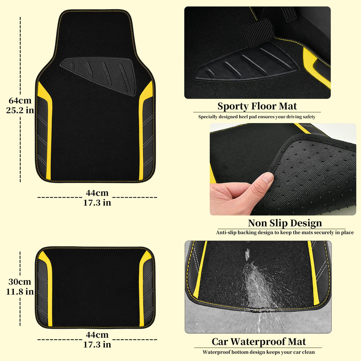 CAR PASS mat nibbed backing close-up shows anti-slip grip and stability