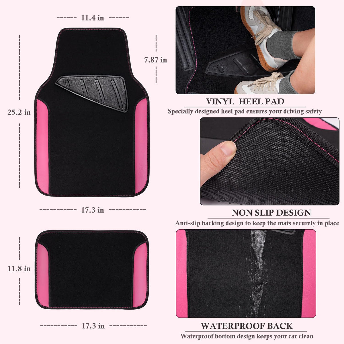 CAR PASS mat backing nibbed detail demonstrating anti-slip stability and safety