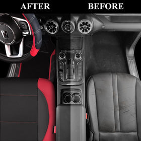 CAR PASS size demo comparing mat and steering cover dimensions for universal fit