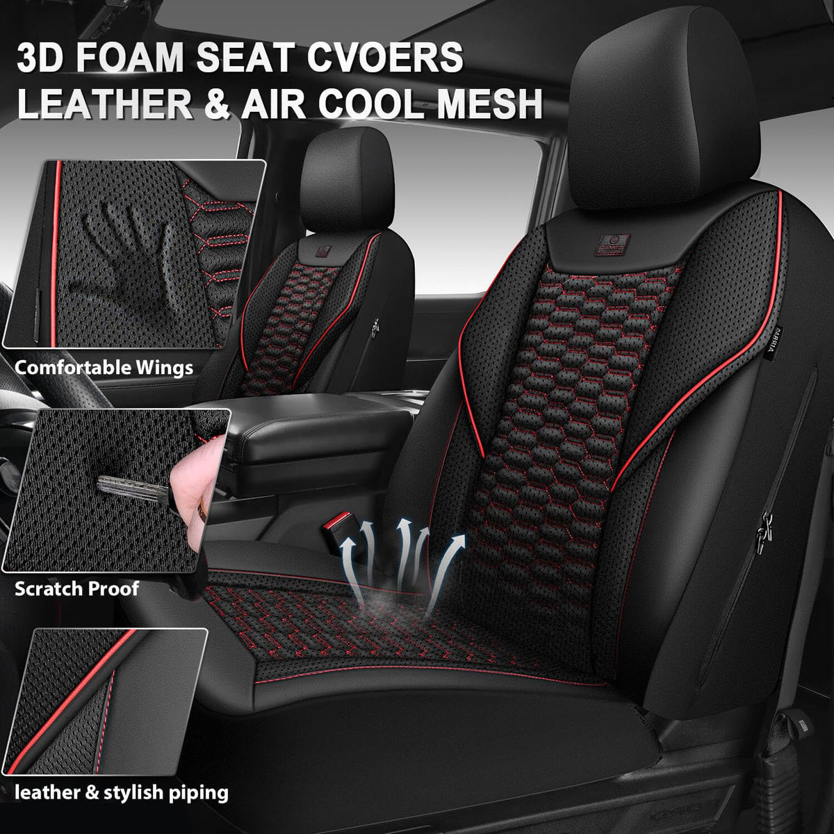 CAR PASS breathable mesh close-up promoting cooler seating comfort