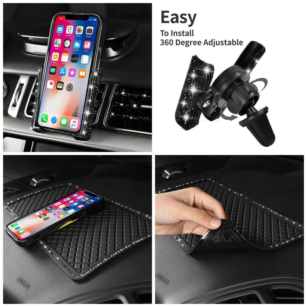 CAR PASS phone holder on dashboard displaying stable grip and hands-free convenience