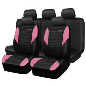 CAR PASS front seats with pink quilted covers showing upgraded cabin style and protection