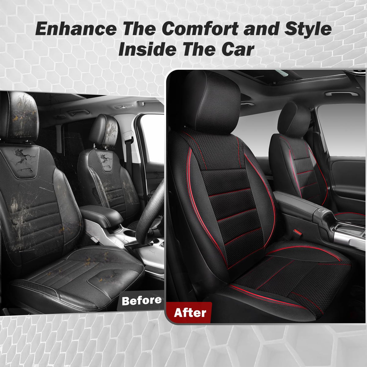 CAR PASS piping and leather trim close-up emphasizing stain resistance and refined cabin look