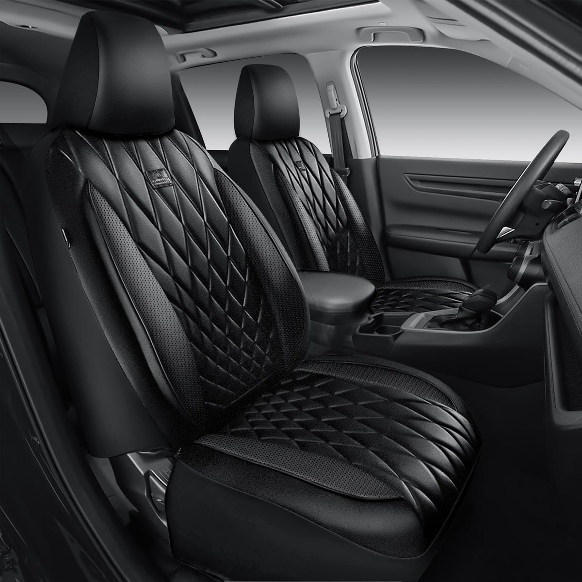 CAR PASS rear seats wide shot displaying full-set coverage and protection for family passengers